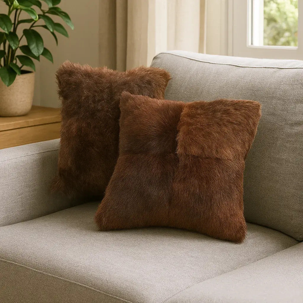 Bison Hair-On Hide Pillow Cover | Pacthwork Piece Design – Set of 2 Package