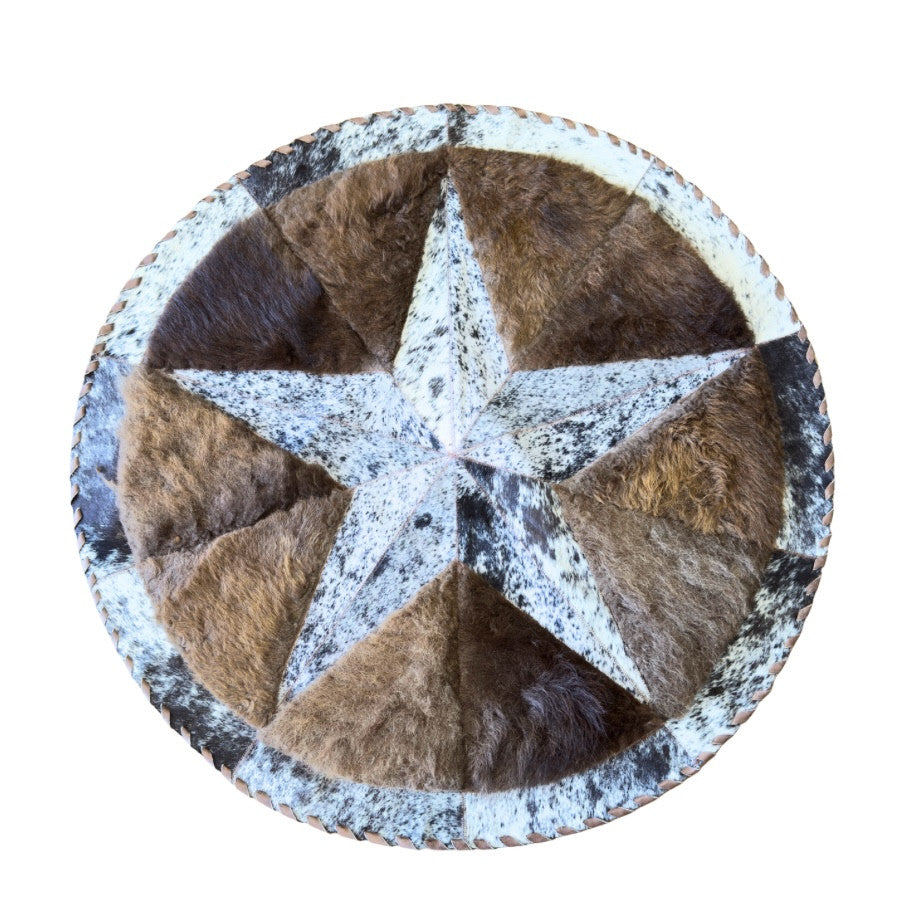 Cowhide Rug Hair-On Round Star Design with Bison Accents - Premium Natural Home Decor