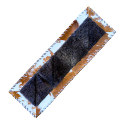 Cowhide & Bison Hair Table Runner | Patchwork Laced Design Tricolor – 1' x 3' Feet
