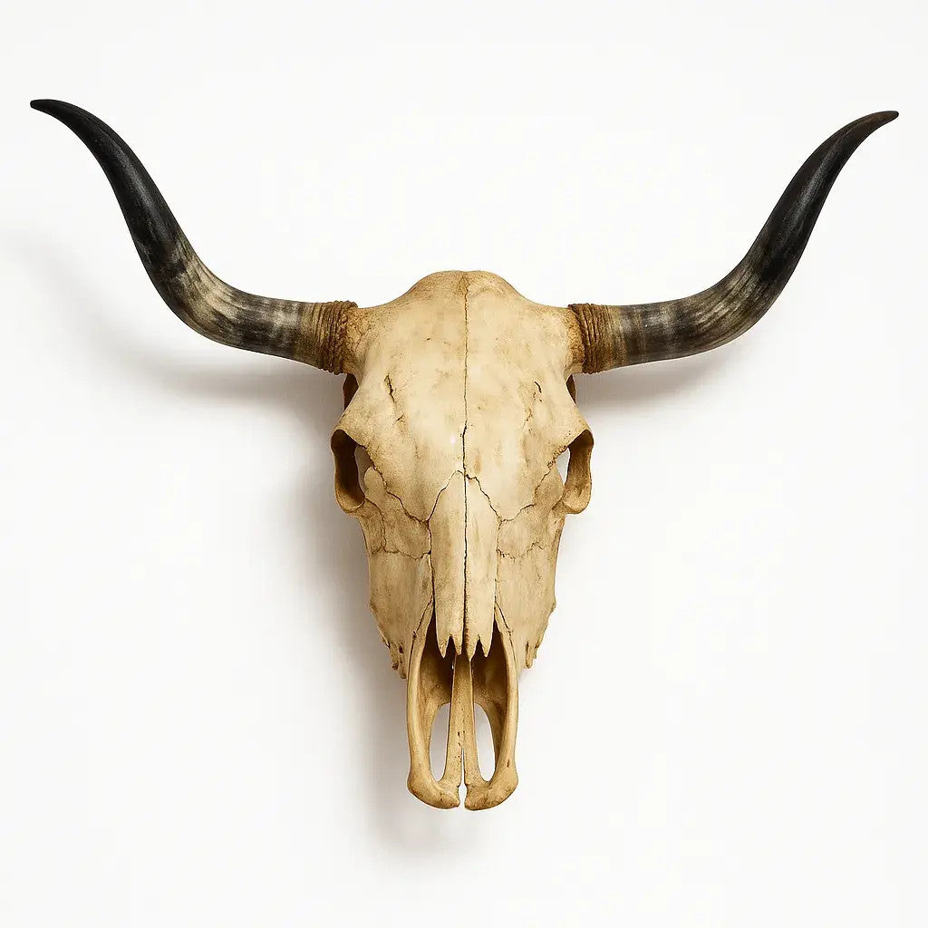 Authentic Texas Longhorn Skull | Real Bone with High-Polish Curved Horns – 4 ft Horn Span
