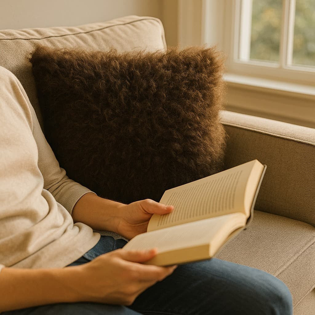 Genuine Hair-on Bison Pillow Cover | Natural Curly Texture – 20"×12"