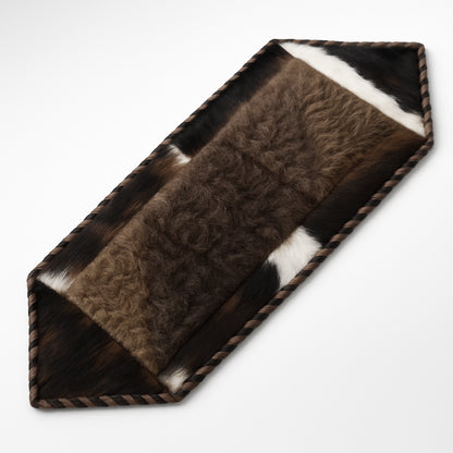 Bison/Cowhide Hair-On Table Runner | Patchwork & Laced Design Brown Speckle – 1' x 3' Feet