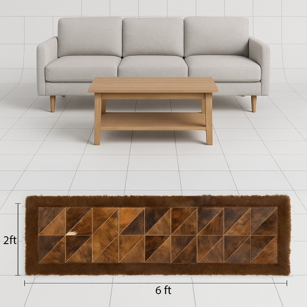 Bison & Cowhide & Rectangular Rug | Handcrafted Patchwork Hair-On – 2x6 ft