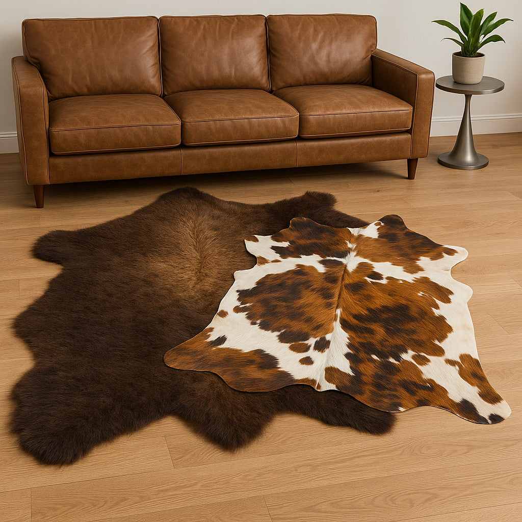 Buffalo/Bison EXTRA-LARGE Hair-On Hide Rug/Blanket - 8ft x 7ft | FREE Tricolor Cowhide Rug Medium - 6ft x 5ft