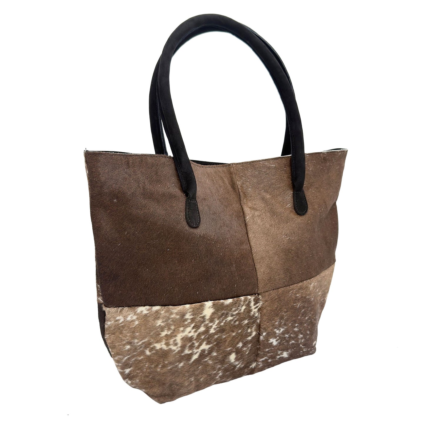 Cowhide Hair-On Tote Bag | Handcrafted Patchwork Solid Color Design – 15" x 19" Inches