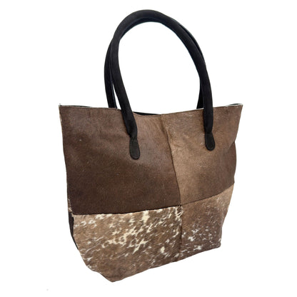 Cowhide Hair-On Tote Bag | Handcrafted Patchwork Solid Color Design – 15" x 19" Inches