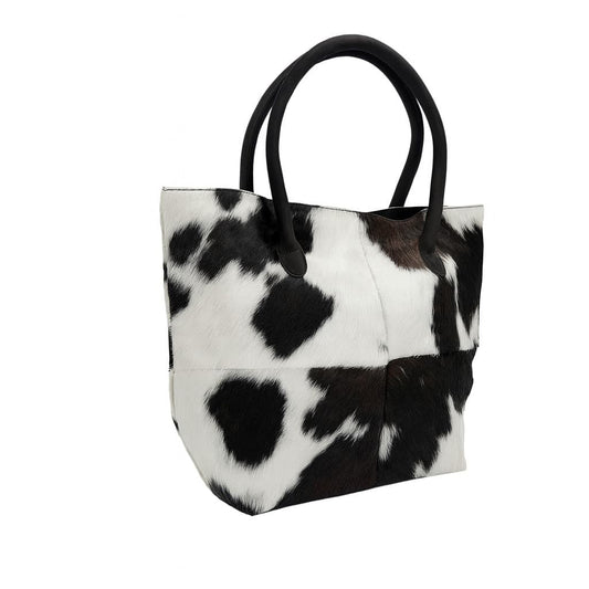Cowhide Hair-On Tote Bag | Handcrafted Entire Piece Bi-Color Design – 15" x 19" Inches