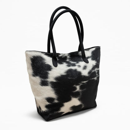 Cowhide Hair-On Tote Bag | Handcrafted Entire Piece Bi-Color Design – 15" x 19" Inches