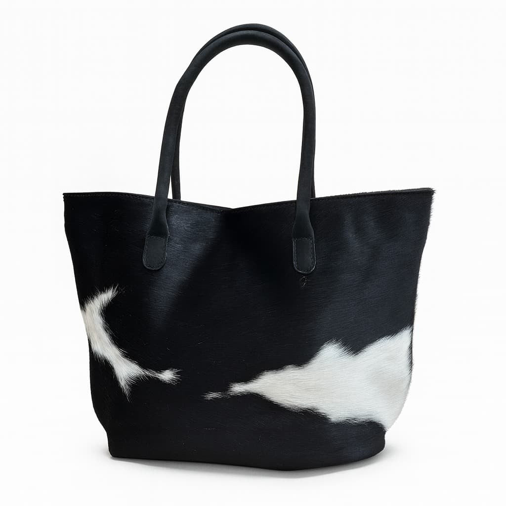 Cowhide Hair-On Tote Bag | Handcrafted Entire Piece Bi-Color Design – 15" x 19" Inches