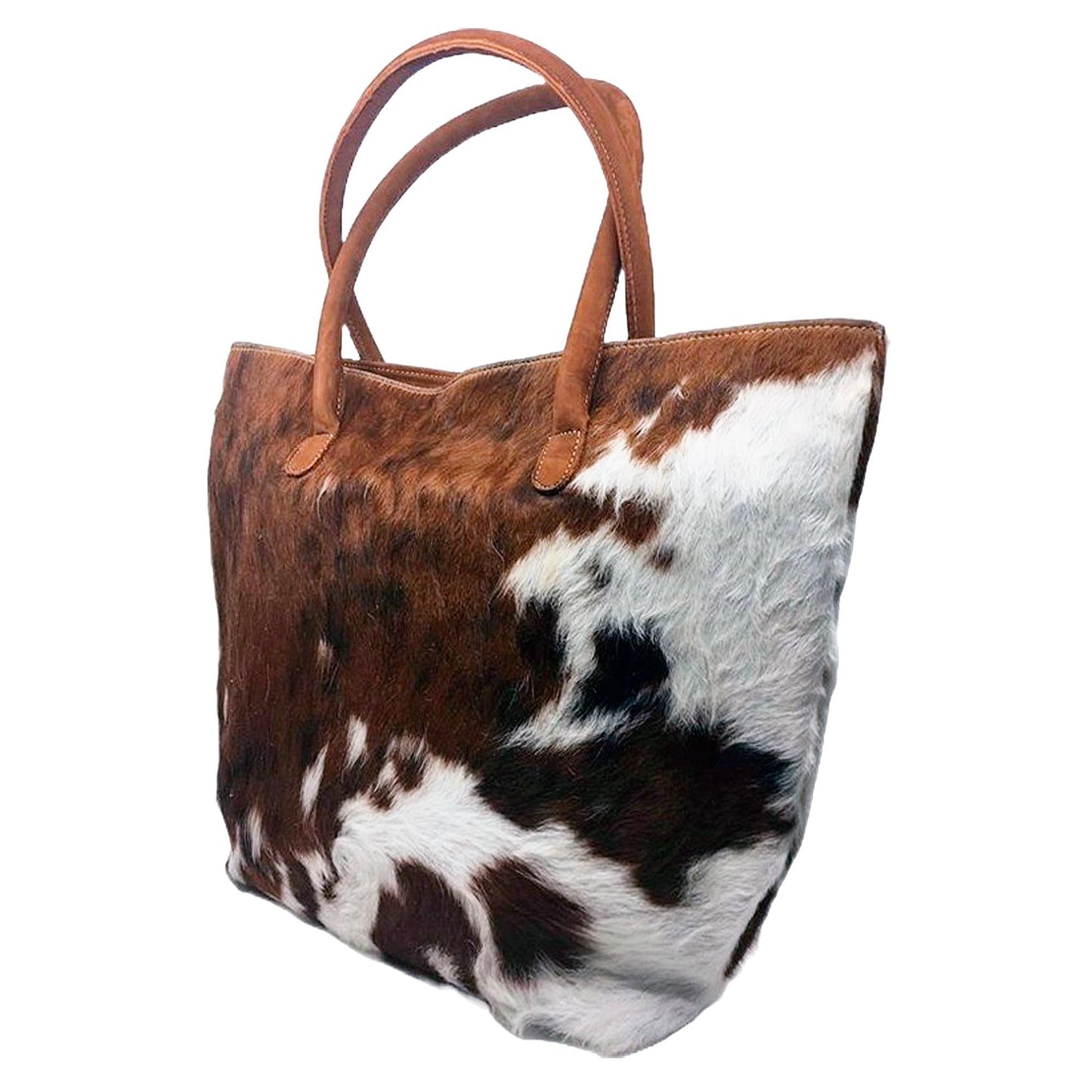 Cowhide Hair-On Tote Bag | Handcrafted Patchwork Tri-Color Design – 15" x 19" Inches