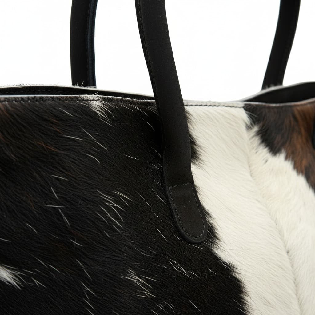 Cowhide Hair-On Tote Bag | Handcrafted Patchwork Tri-Color Design – 15" x 19" Inches