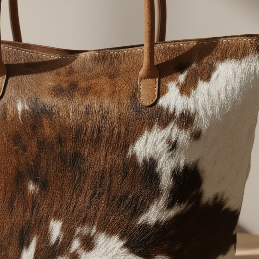 Cowhide Hair-On Tote Bag | Handcrafted Patchwork Tri-Color Design – 15" x 19" Inches