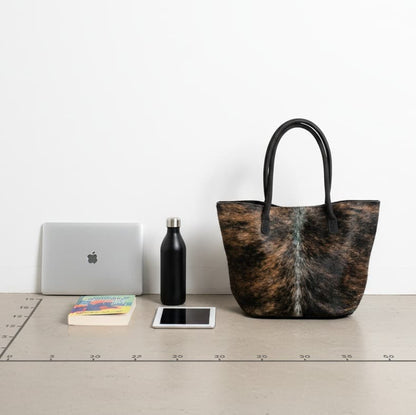 Cowhide Hair-On Tote Bag | Handcrafted Patchwork Speckled Design – 15" x 19" Inches