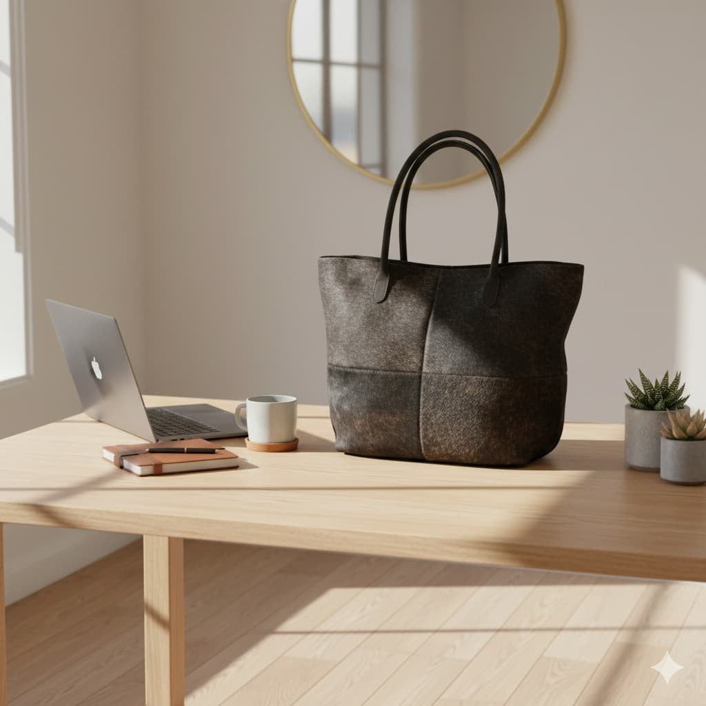 Cowhide Hair-On Tote Bag | Handcrafted Patchwork Speckled Design – 15" x 19" Inches