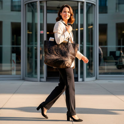 Cowhide Hair-On Tote Bag | Handcrafted Patchwork Speckled Design – 15" x 19" Inches