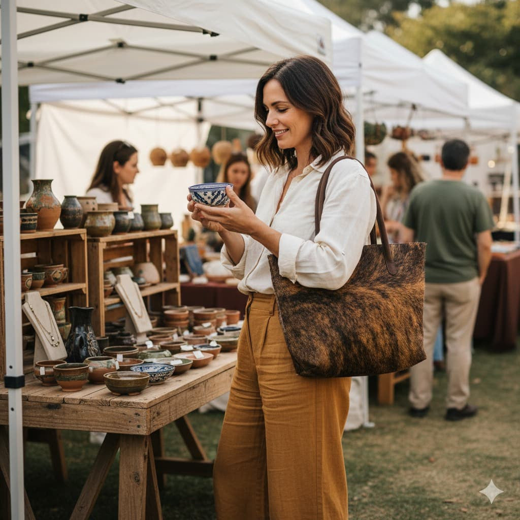Cowhide Hair-On Tote Bag | Handcrafted Entire Piece Speckled Design – 15" x 19" Inches