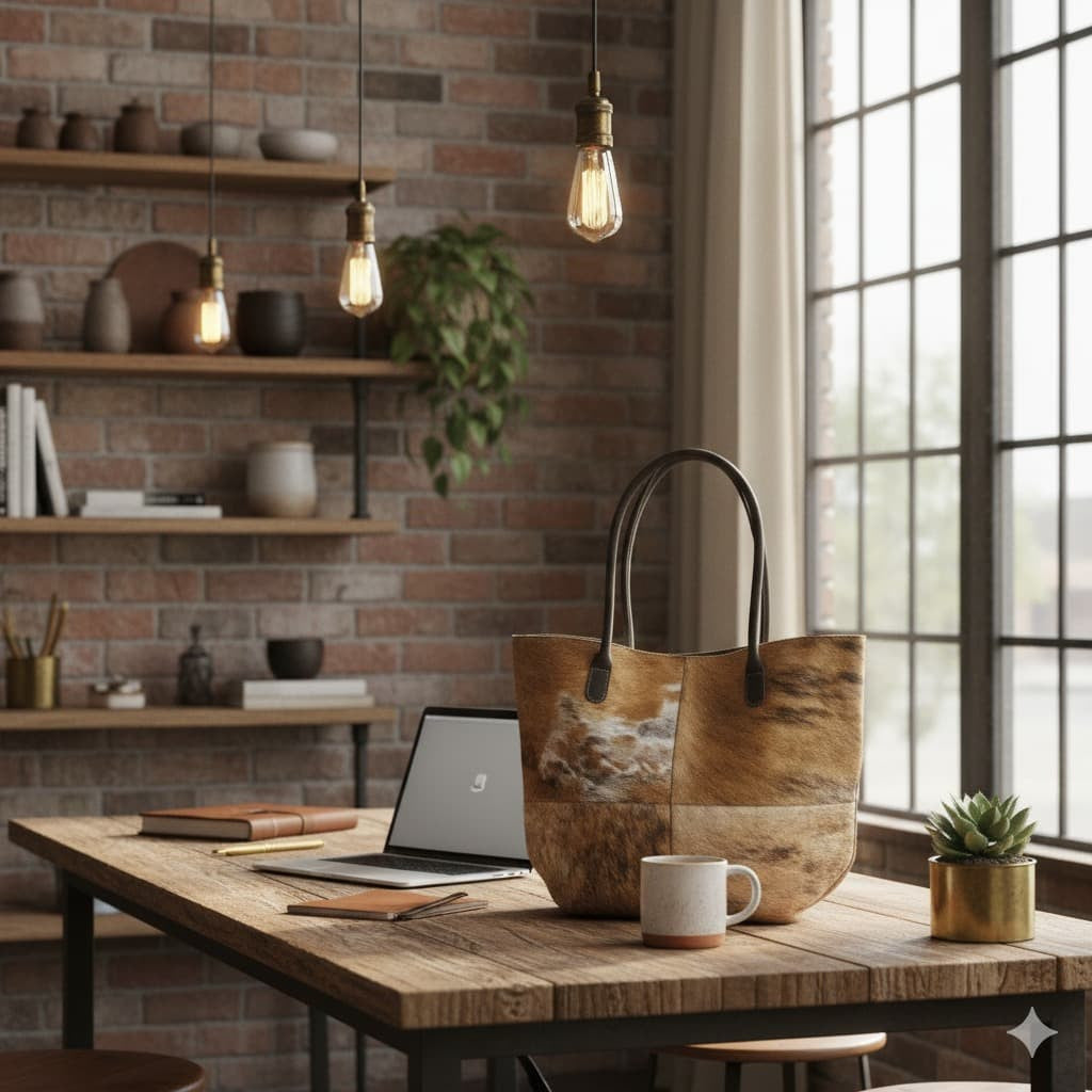 Cowhide Hair-On Tote Bag | Handcrafted Entire Piece Speckled Design – 15" x 19" Inches