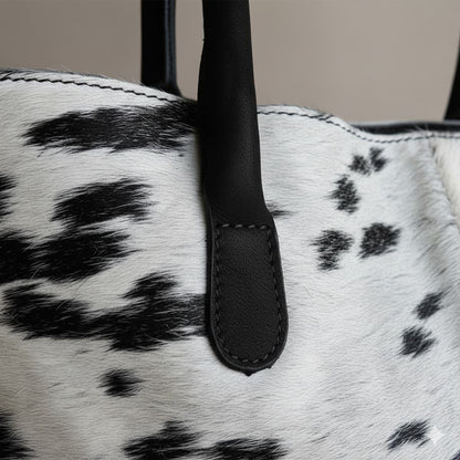 Cowhide Hair-On Tote Bag Exotic – 15" x 19" Inches | Black Speckled - Full Hide or Patchwork