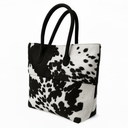 Cowhide Hair-On Tote Bag Exotic – 15" x 19" Inches | Black Speckled - Full Hide or Patchwork