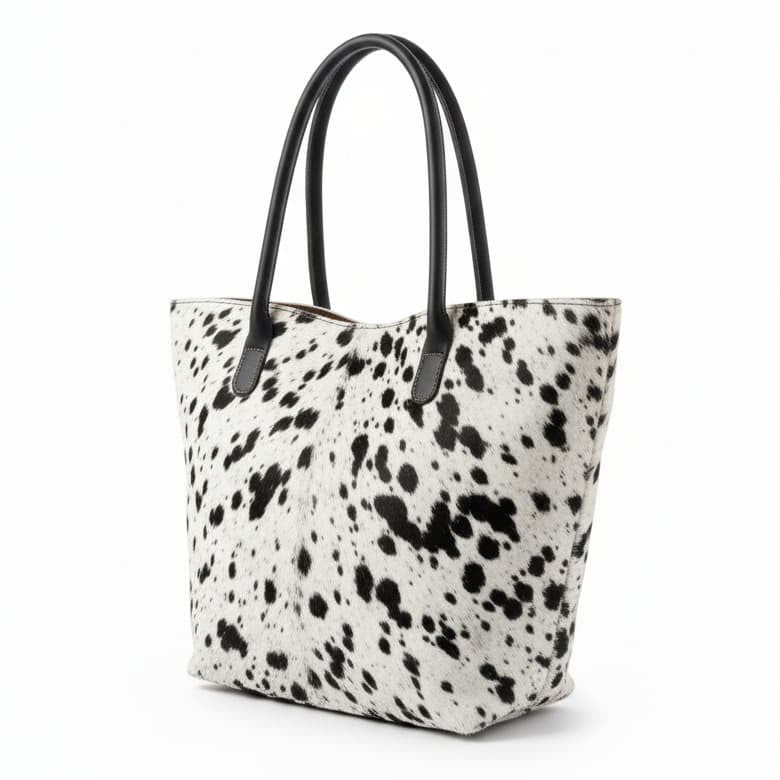 Cowhide Hair-On Tote Bag Exotic – 15" x 19" Inches | Black Speckled - Full Hide or Patchwork