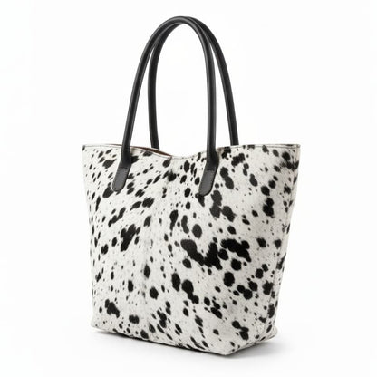Cowhide Hair-On Tote Bag Exotic – 15" x 19" Inches | Black Speckled - Full Hide or Patchwork