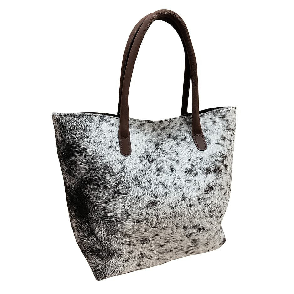 Cowhide Hair-On Tote Bag Exotic – 15" x 19" Inches | Black Speckled - Full Hide or Patchwork