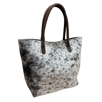 Cowhide Hair-On Tote Bag Exotic – 15" x 19" Inches | Black Speckled - Full Hide or Patchwork