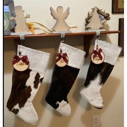 Cowhide Stocking - Rustic Holiday Decor - Large Natural Patterns