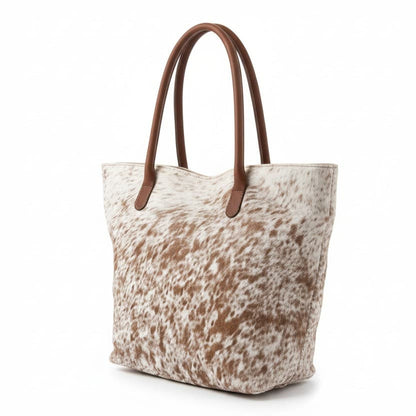 Cowhide Hair-On Tote Bag Exotic – 15" x 19" Inches | Brown Speckled - Full Hide or Patchwork