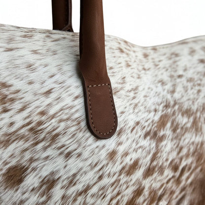Cowhide Hair-On Tote Bag Exotic – 15" x 19" Inches | Brown Speckled - Full Hide or Patchwork