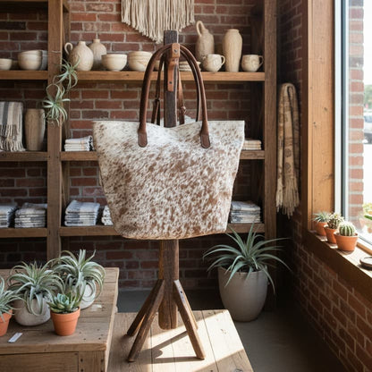 Cowhide Hair-On Tote Bag Exotic – 15" x 19" Inches | Brown Speckled - Full Hide or Patchwork