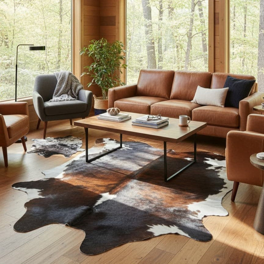 Cowhide Rug - Hair-On Tri-Color - Premium Quality - Versatile Home Decor - 6x8 ft