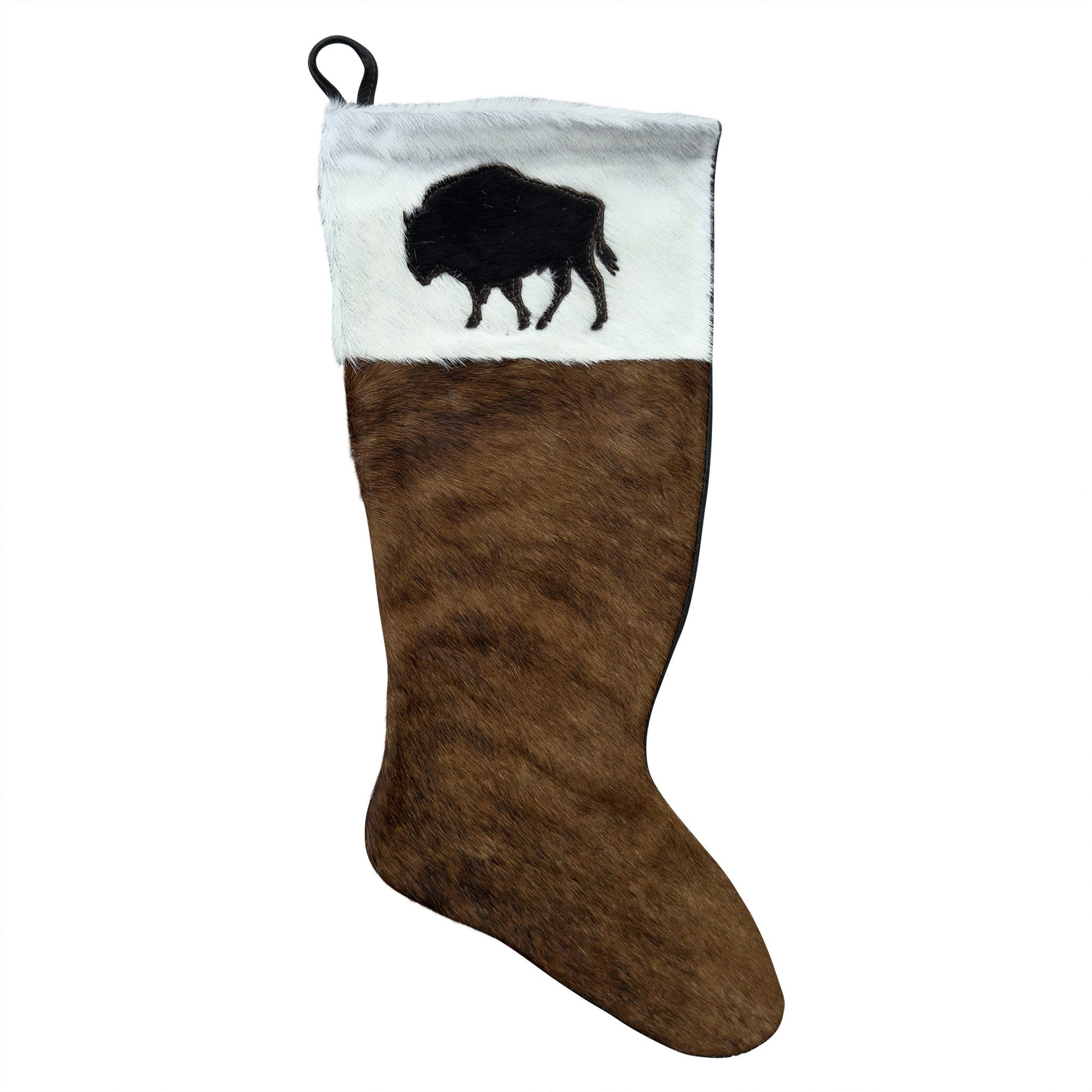 Cowhide Leather Stocking - Rustic Holiday Decor - Premium Large - Genuine Material
