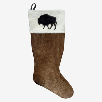 Cowhide Leather Stocking - Rustic Holiday Decor - Premium Large - Genuine Material