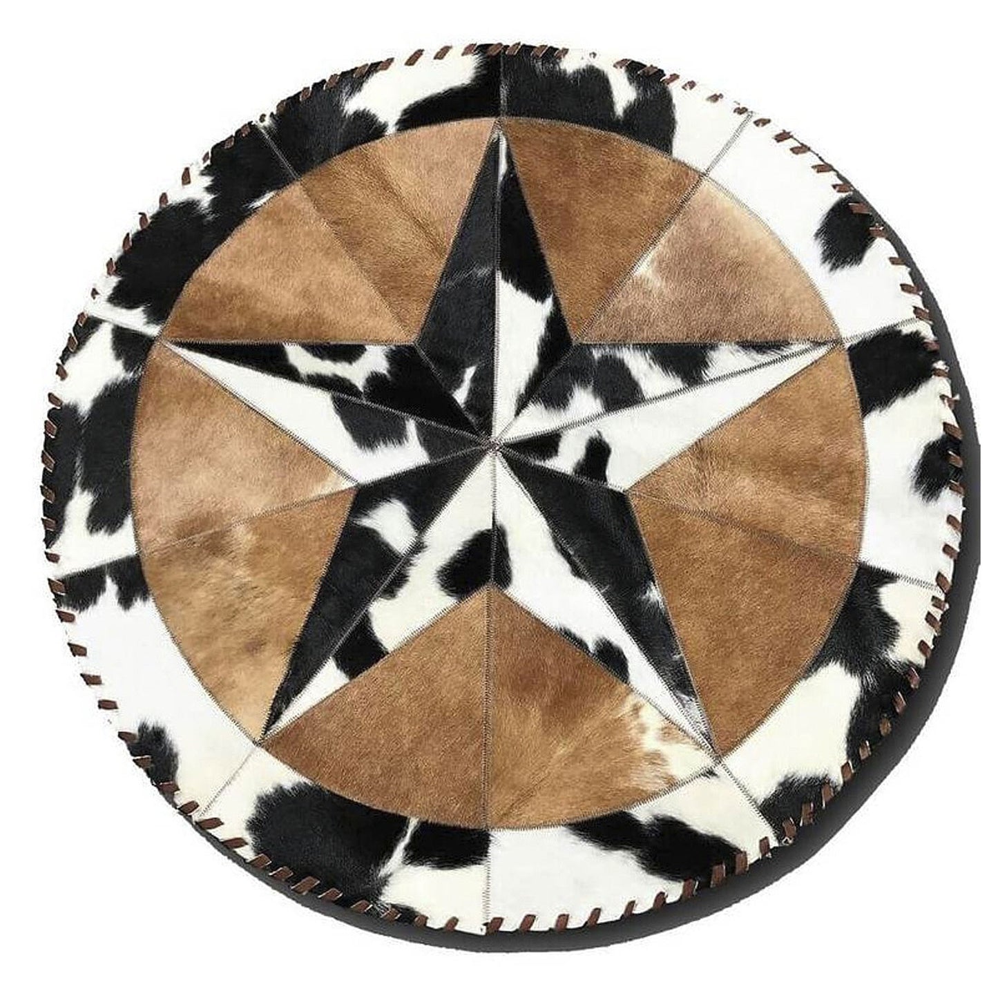 Cowhide Rug - Hair-On Decorative Star Shaped Round - Premium Quality - Luxurious Durable Accent