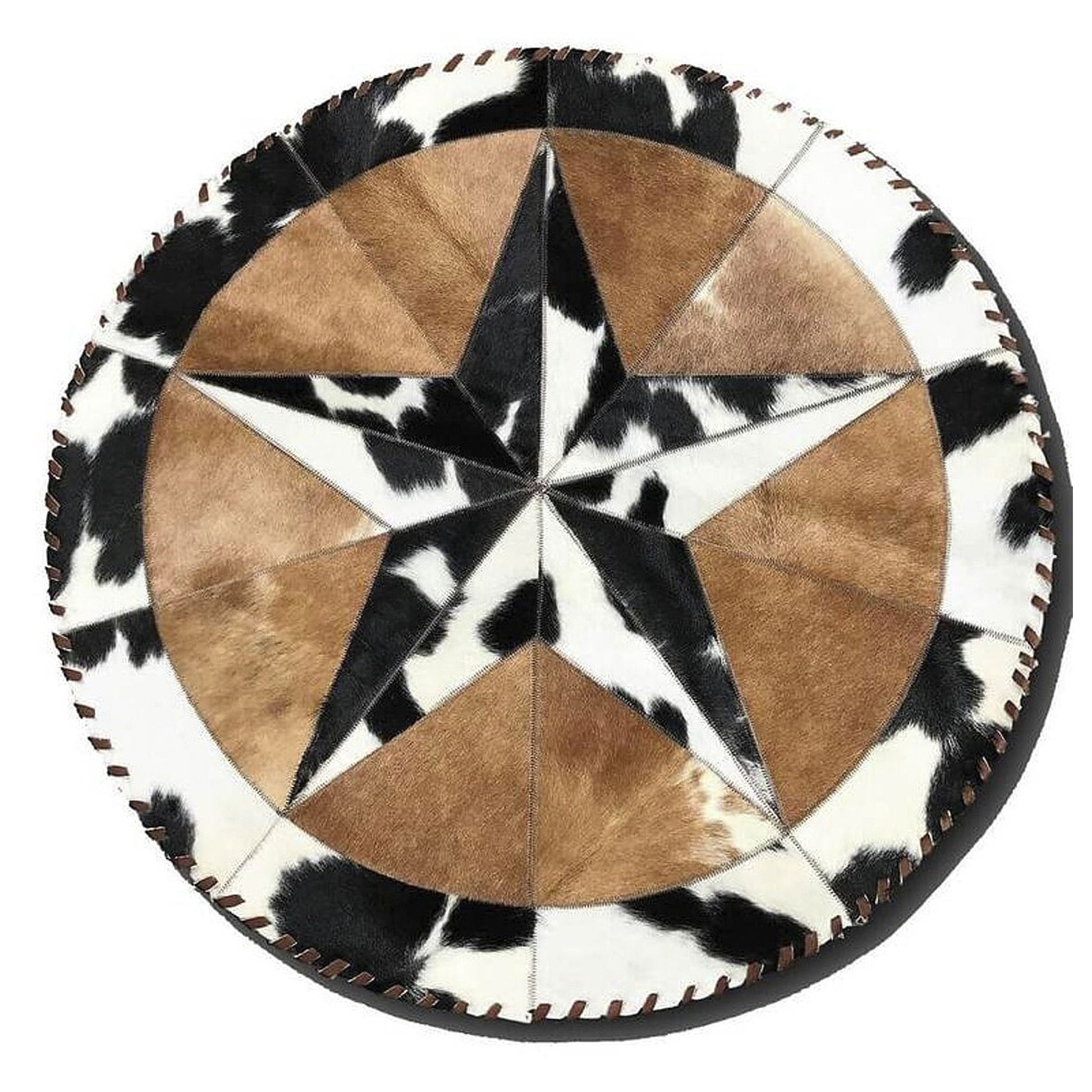 Cowhide Rug - Hair-On Decorative Star Shaped Round - Premium Quality - Luxurious Durable Accent