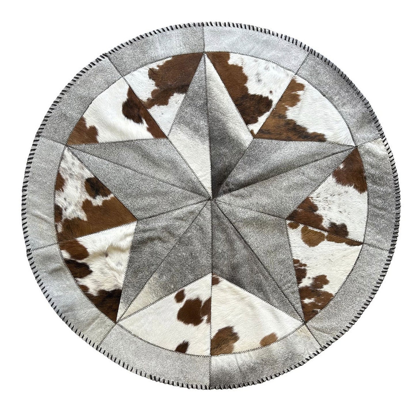 Cowhide Rug - Hair-On Decorative Star Shaped Round - Premium Quality - Luxurious Durable Accent