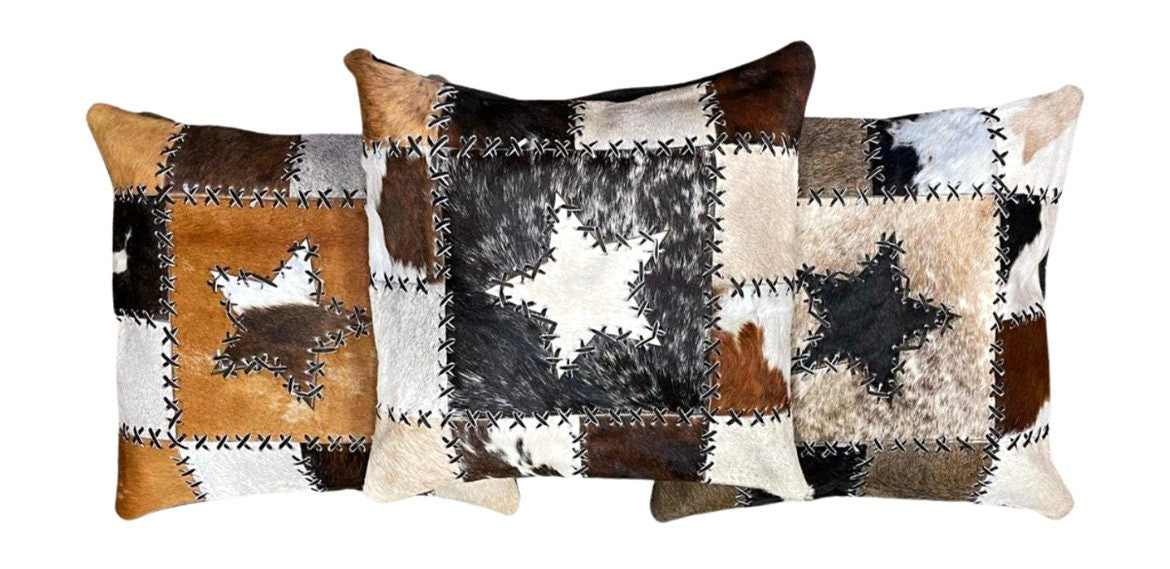 Cowhide Pillow Patchwork Star
