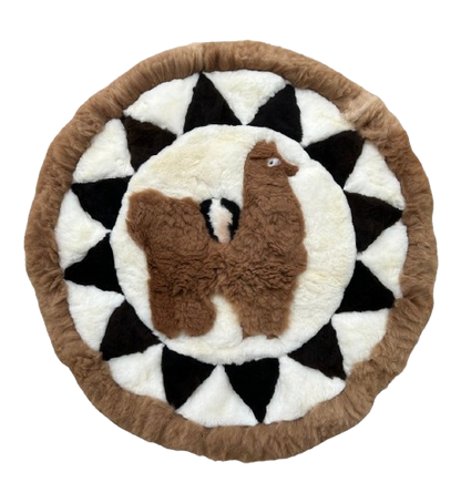 Alpaca Hair-On Hide Round Rug | Alpaca Figure Design – Natural Colors – 4' x 3' Feet