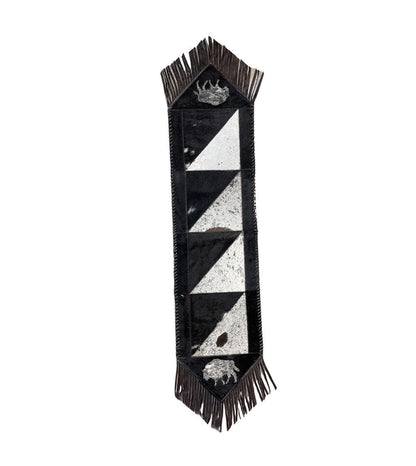 Cowhide Hair-On Table Runner With Leather Fringe & Design