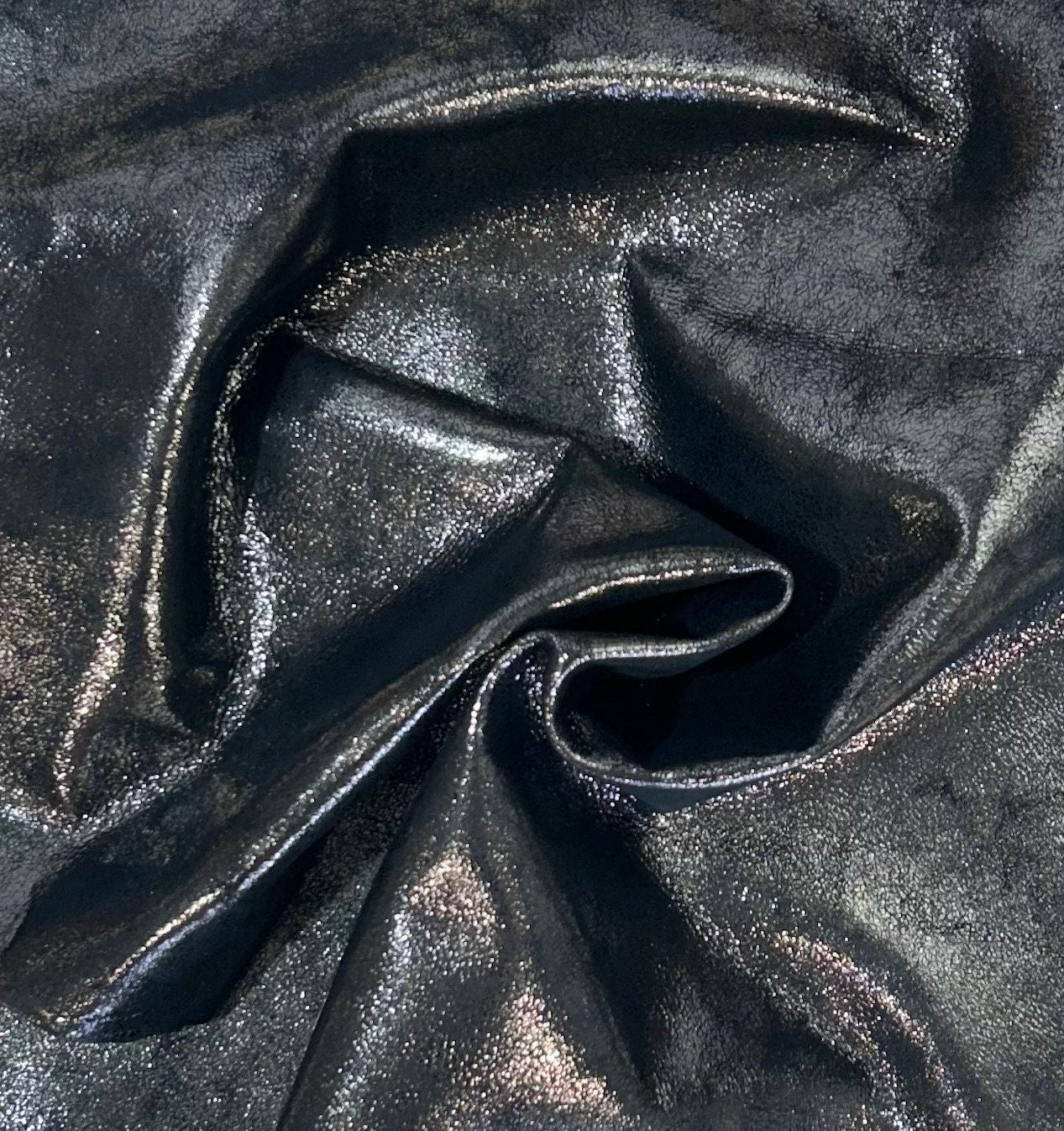 Italian Goat Leather Glossy Distressed Black