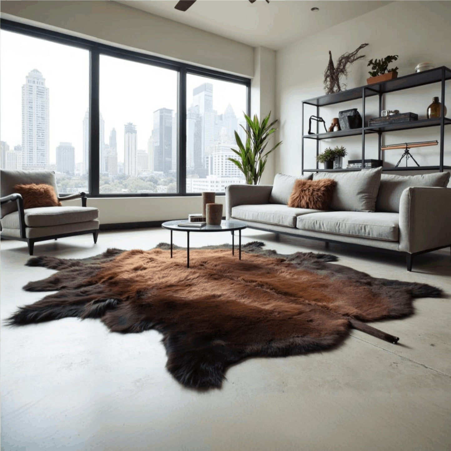 Premium Natural Bison Hair-On Hide Rug - First Grade American
