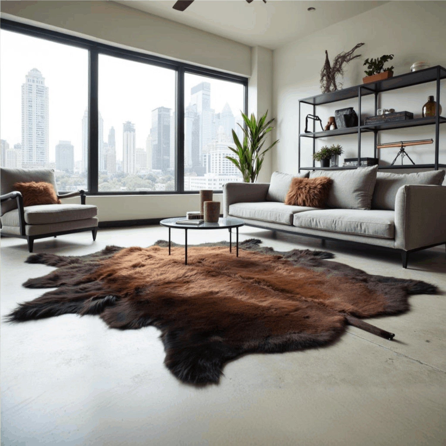 Premium Natural Bison Hair-On Hide Rug - First Grade American