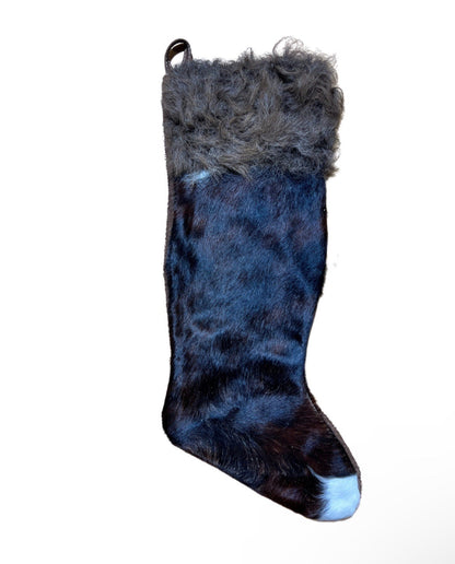 Cowhide Christmas Stocking Bison Hair-On Top
