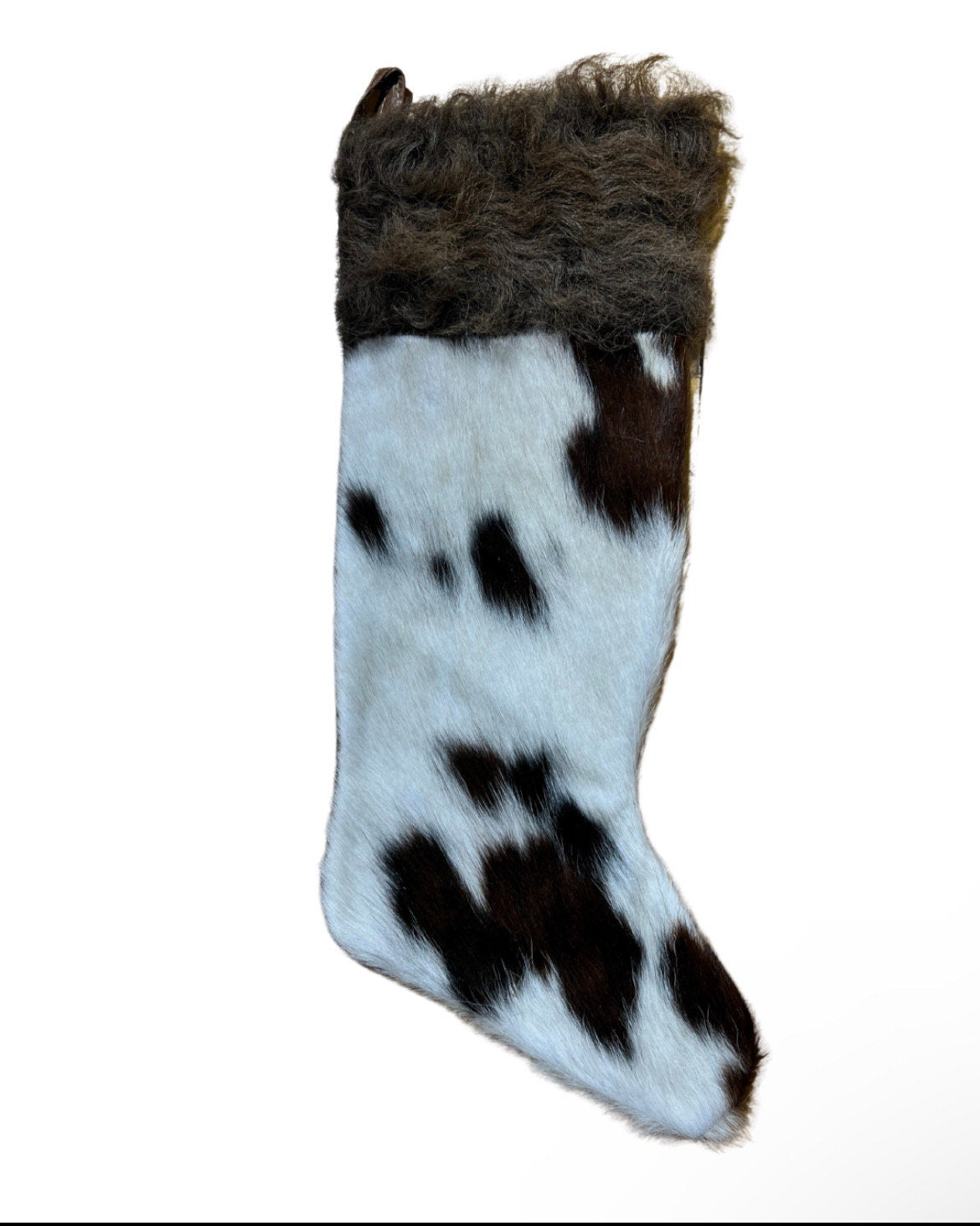 Cowhide Christmas Stocking Bison Hair-On Top