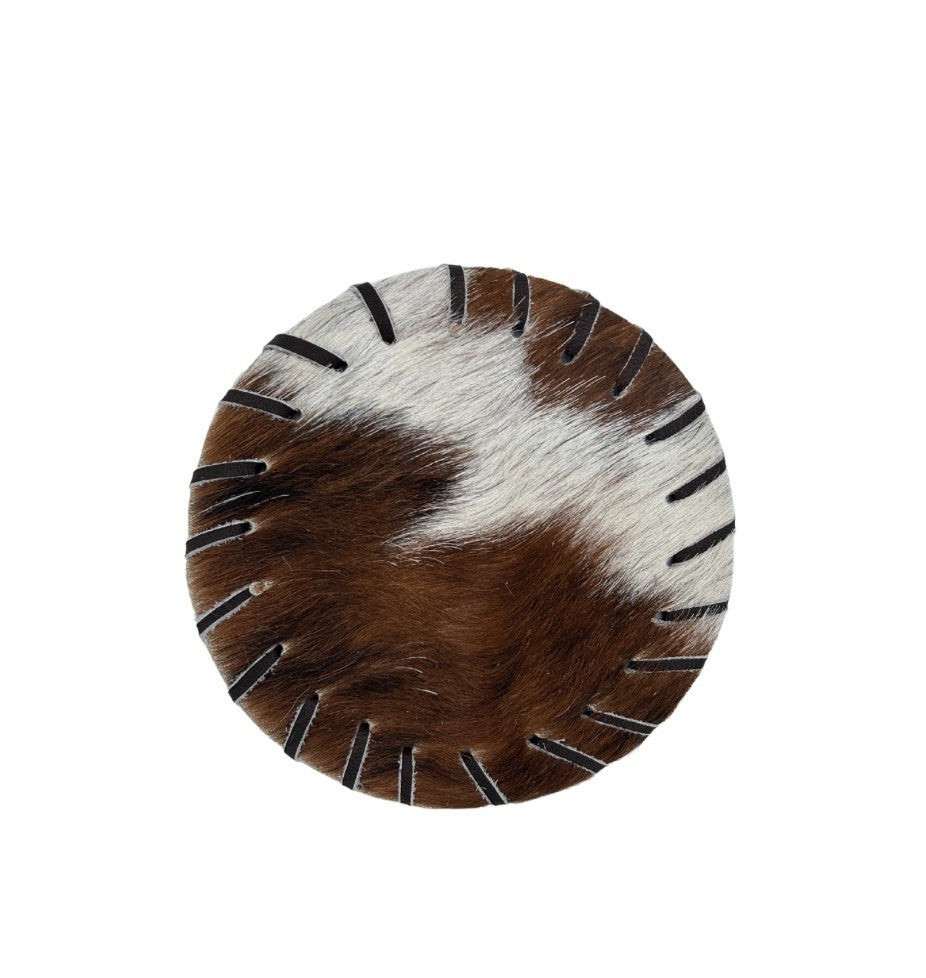 Cowhide Coasters - Rustic Leather Drink Protectors - Premium Hair-On Design - Durable Quality