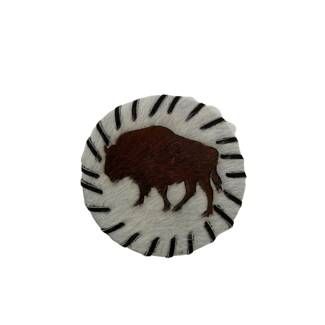 Cowhide Hair-On Coasters | Bison Pattern – 4" Round