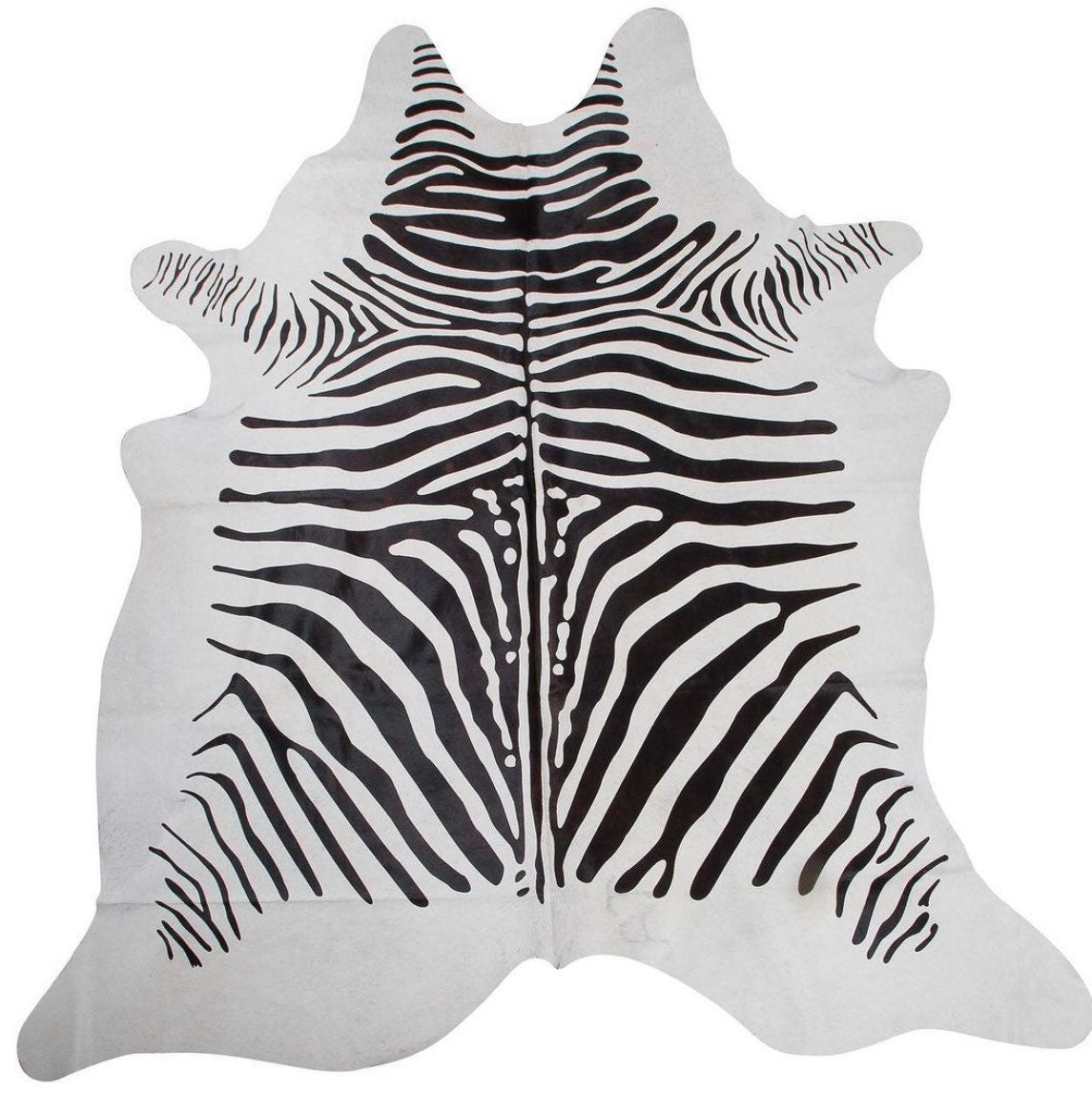Zebra Print on Cowhide Hair-On Rug White