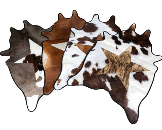 Mini Cut-Outs Cowhide Rugs Star Collection with Leather Border