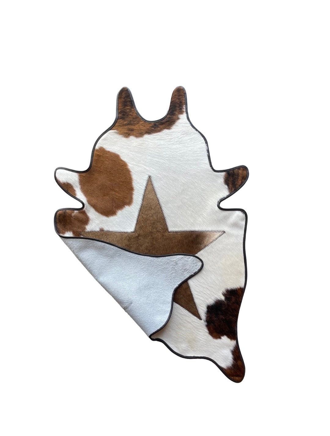 Mini Cut-Outs Cowhide Rugs Star Collection with Leather Border